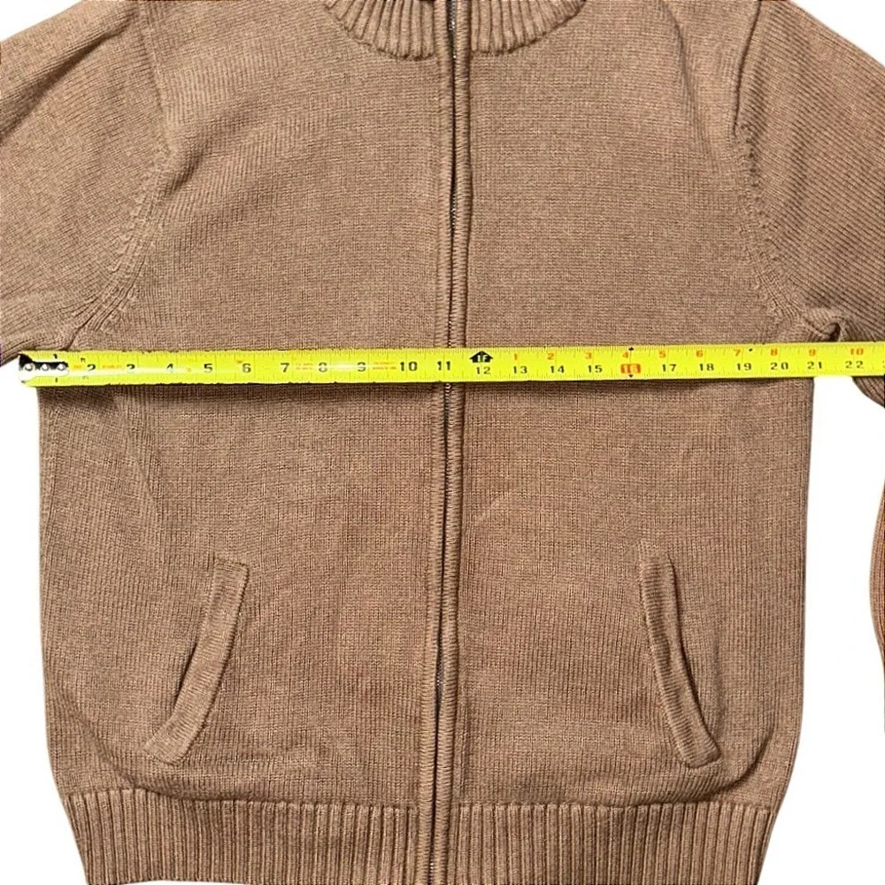 LL Bean Mens Large Full Zip Cotton Cardigan Sweater Tan Brown Mock Neck HJS6